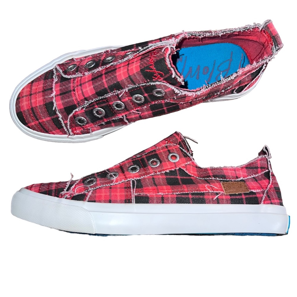 💥6 HR Temp Price Drop💥 Blowfish Malibu Red Grand Canyon Plaid Slip On Sneakers - Picture 3 of 16
